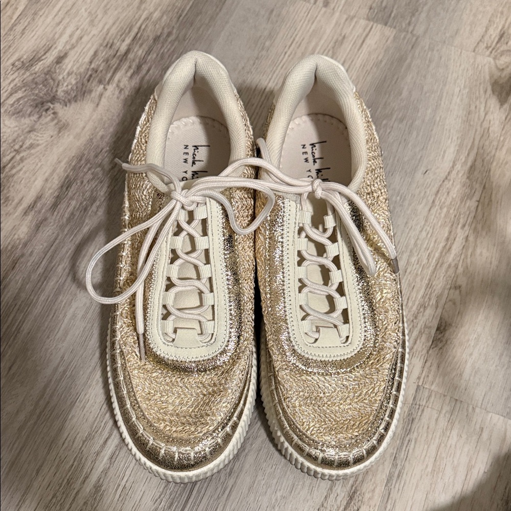 Nicole Miller Cream and Gold Sneakers